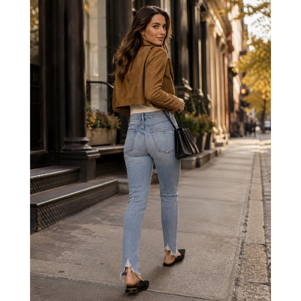 Rag & Bone Nina High Rise Skinny Jeans Sailor Town Raw Hem, Size 29